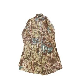 Mechant Brown Green And Blue Open Jacket/robe Suede XL Women's